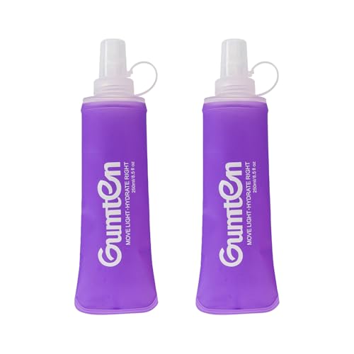 2 Pack Soft Flask 250ml TPU Collapsible BPA-Free Soft Water Bottle for Hydration Pack Running Vest Marathon Hiking Cycling (Purple) - color: 2pcs, 250ml Purple