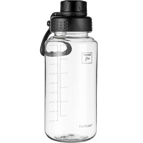 Fanhaw 32oz Clear Plastic Water Bottle with Fast-Flow Lid, Clear&Black - color: Clear&Black
