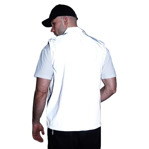Men's Four Seasons Can Be Used for Outdoor Night Running, Cycling, Night Shiny Vest Couple Sleeveless Jacket - size: Large
