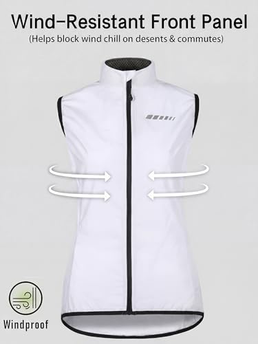qualidyne Women's Windproof Cycling Vest, Full-Zip Bike Jacket with Pocket - color: White, size: X-Large