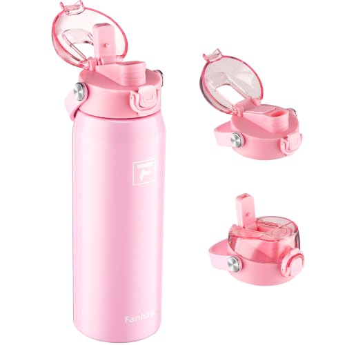 Fanhaw 24oz Stainless Steel Water Bottle with 2-in-1 Lid, Pink - color: Pink