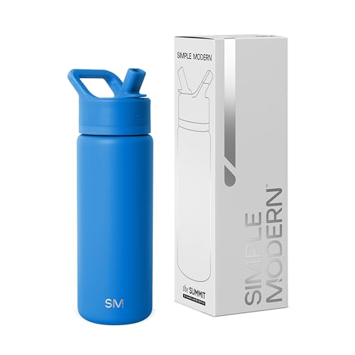 Simple Modern Kids Water Bottle with Straw Lid | Vacuum Insulated Stainless Steel Metal | Reusable Leak Proof BPA-Free Thermos for School | Summit Collection | 18oz, Supersonic Blue - color: Supersonic Blue (Pack of 1), style: 18oz