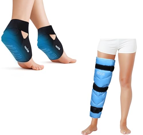 REVIX 2 Packs Heel Ice Pack Wraps, Full Leg Ice Pack Wrap Around Entire Leg