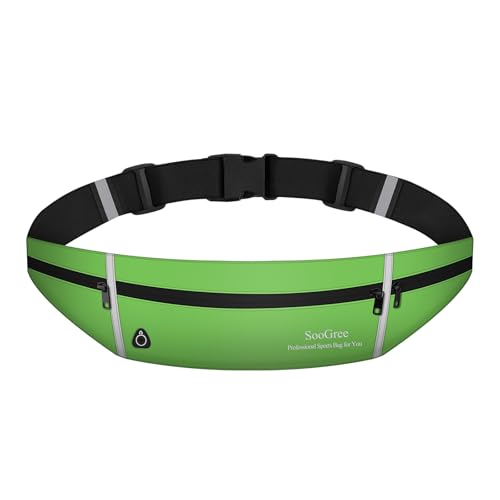 SooGree Running Belt Fanny Pack for Women Men Waterproof Waist Pack Runners Bag Slim Money Belt Phone Holder for Sports Hiking Traveling Adjustable Strap Workout Pouch Lightweight Walking Jogging - color: Green, size: 1192