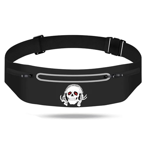 Music Skull Running Belts for Men Runner Waist fanny pack Wallet Holder - color: Music Skull