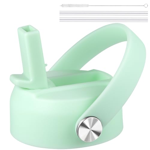KMN Wide Mouth Straw Lid with Flip Top, Replacement Cap with Straw for Hydro Flask 18 32 40 oz Wide Mouth Water Bottle & 12 16 20 oz Coffee Flask, BPA-Free Leakproof Sports Lid (Light Mint) - color: Light Mint