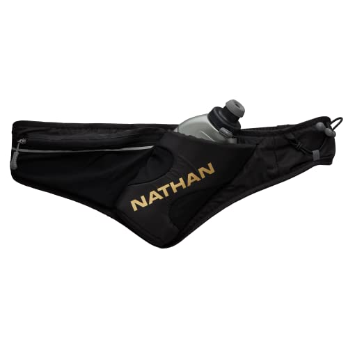 Nathan Peak Running Hydration Waist Pack Belt w/ Speed Draw Flask Water Bottle, 18oz/535 ml Push/Pull Race Cap, Expandable Zippered Stretch Pocket