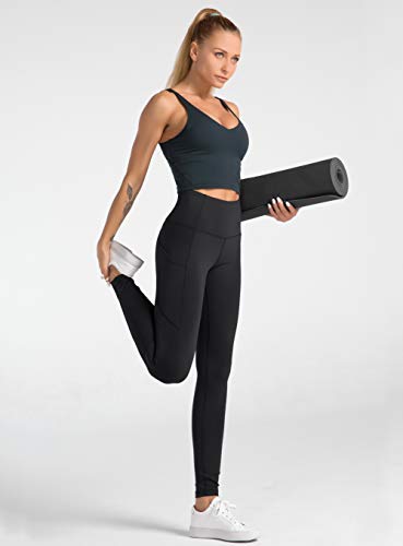 Dragon Fit Women's High Waisted Yoga Leggings 3 Pockets Workout Pants - color: Black, size: Large