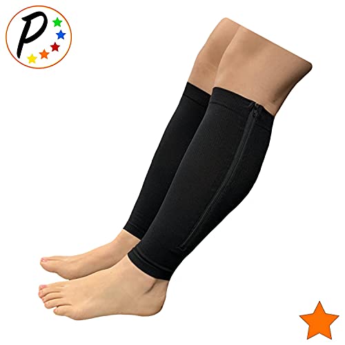 Presadee Calf Zipper 15-20 mmHg Compression Leg Circulation Fatigue Shin Sleeve (Black, L/XL) - color: Black, size: Large/X-Large (Pack of 1)