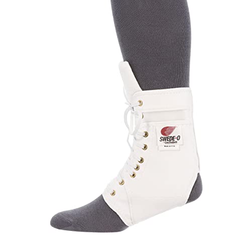 Swede-O Ankle Lok Reinforced Laced Ankle Brace for Sports, Padded Tongue, White, Medium - size: Medium