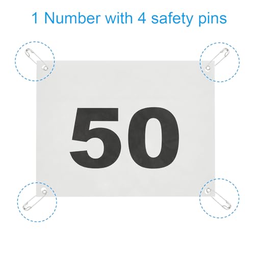 PATIKIL Tearproof Running Bib Numbers, Waterproof Race Competitor Numbers with Safety Pin - size: 7x6 Inch, style: 1-50
