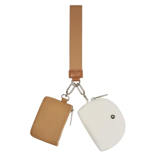 VUTUXA KeyChain Wallet Wristlet For Women Mini Zip Dual Pouch Coin Purse - color: white+brown