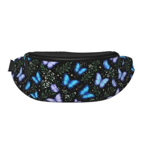 Dujiea Fanny Pack, Glowing Butterflies Waist Bag With Headphone Hole Belt Bag Adjustable Sling Pocket Fashion Hip Bum Bag For Women Men Kids Outdoors Casual Travelling Hiking Cycling - color: Glowing Butterflies