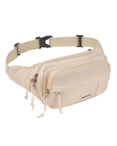 WATERFLY Fanny Pack Waist Bag: 2.5L Large 5 Zipper Pockets for Women Men - color: White