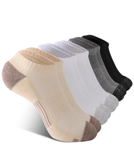 BAMBOO COOL Athletic Ankle Socks Womens Moisture-Wicking 5/6 Pairs - color: White*2,gray*1,khaki*1,black*1, size: Large