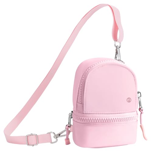 Babysun Mini Backpack Keychain Wristlet Pouch Small Change Coin Purse Cute Zipper Wallet With 3 RFID Card Slots For Women/Men Airpods Cosmetics - color: Pink-L