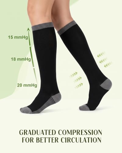 Bamboo Viscose Compression Socks|4Pairs 15-20mmHg Knee High Socks - color: Black, size: Small-Medium