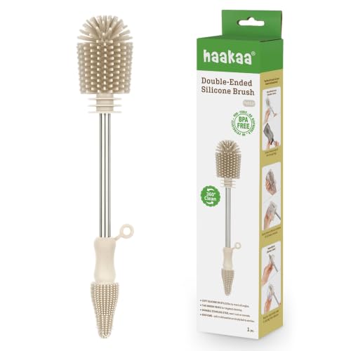 Haakaa Food-Grade Silicone Double-Ended Cleaning Brush (Brush-Pebble) - color: Brush-pebble