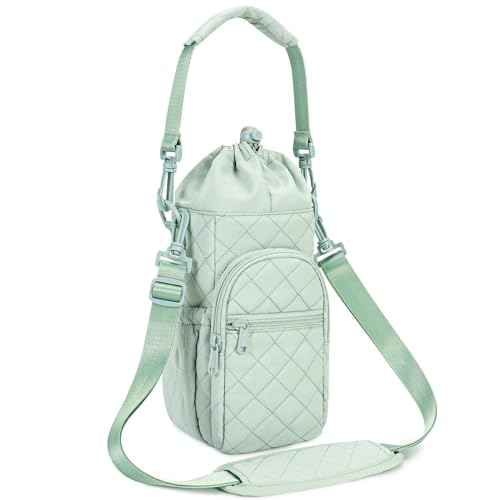 sportsnew 40oz Insulated Crossbody Water Bottle Sling Bag w/Phone Pocket - color: Quilt Green