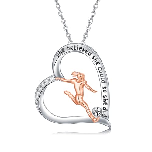 PROESS Tennis/Basketball/Soccer/Gymnastics/Running/Golf/Barbell Necklace 925 Sterling Silver Sports Pendant Inspirational Jewelry Gifts for Women - style: Soccer