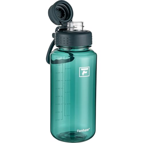 Fanhaw 32oz Clear Plastic Water Bottle with Fast-Flow Lid, Dark Green - color: Dark Green