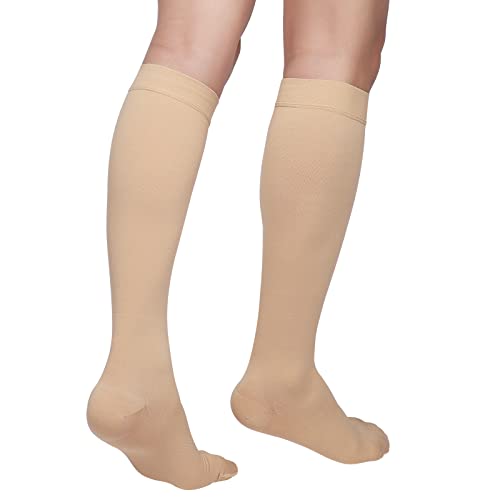 MGANG Knee High Compression Stockings for Men and Women, Closed Toe - color: Knee High Closed Toe Beige, size: Small