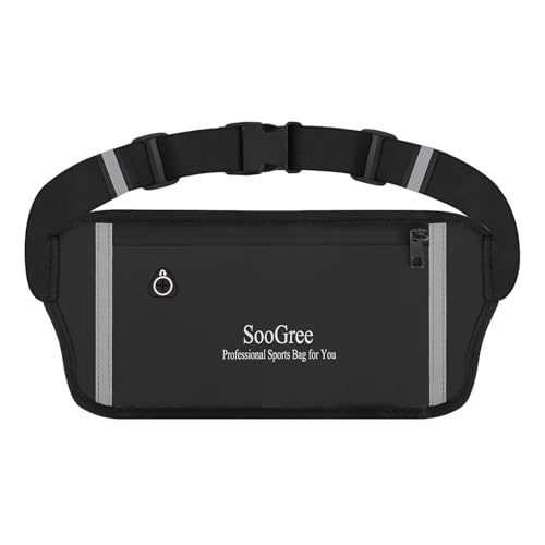 SooGree Running Belt Fanny Pack Running Waist Pack for Women Men Crossbody Bags Slim Reflective Runner Pouch Belt Cell Phone Holder Sport Waist Pack Adjustable Strap Gym Marathon - color: Black, size: 1190