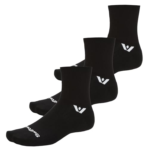 Swiftwick- ASPIRE (3 Pairs) Quarter Crew Cycling & Trail Running Socks, Compression Fit - color: Black-circuit, size: X-Large
