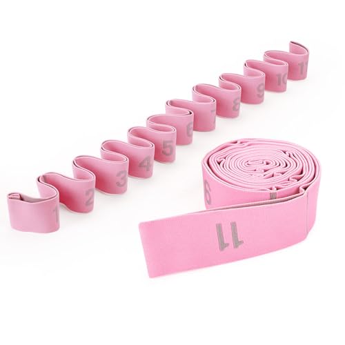 2-Pack 11-Loop Stretch Bands, Adjustable Stretch Strap for Yoga, Pilates, Dance, Ballet, Gymnastics, Flexibility, Leg Stretching, Physical Therapy & Stretching Equipment for Home Workout & Mobility - color: Pink+Gray