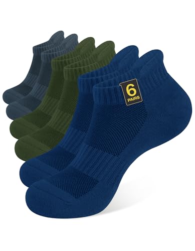 CLOSEMATE Mens Athletic Ankle Socks Cushioned Cotton 7 Pairs - color: 2navyblue2bluegrey2armygreen, size: 12-15