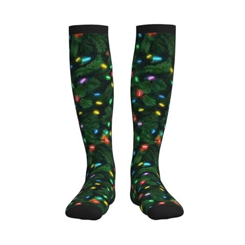 Compression Socks Knee High Support Socks Women Circulation Stockings for Athletic Running Cycling Flying - color: Christmas
