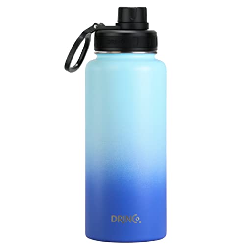 Drinco Stainless Steel Water Bottle Spout Lid Vacuum Insulated Double Wall Water Bottle Wide Mouth Leak Proof Keep Cold Sport Camping Hiking (32oz Morning Sky Blue) - color: 32oz Morning Sky Blue