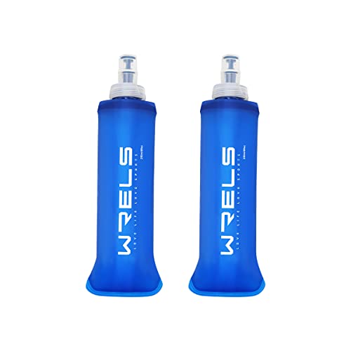 WRELS TPU Soft Flask Lightweight Portable Reusable Water Bottle,BPA Free Collapsible Flask for Hydration Pack in Running Hiking Cycling and Marathon - color: Dark Blue-250ML*2