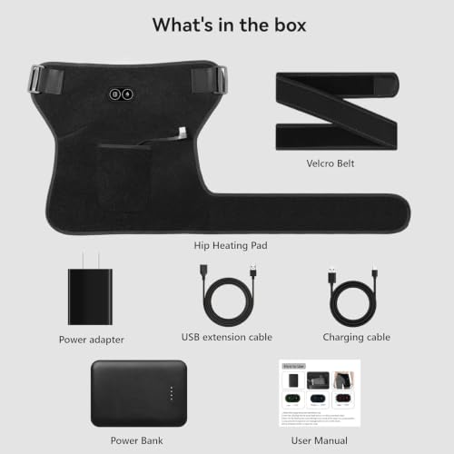 Cordless Heated Massage for Hip/Sciatica Pain Relief with 5000mAh Power Bank Hip Heating Pad Support Brace with Hot Physical Therapy Lower Back/Thigh/Buttock, Best Gift for Family