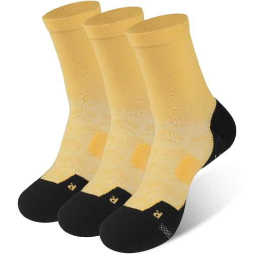NIcool Cycling Socks For Men, 1/3 Pairs Bright Seamless Compression Running Crew Socks Youth Cushioned Tennis Quarter Socks - color: 3 Pairs Mustard