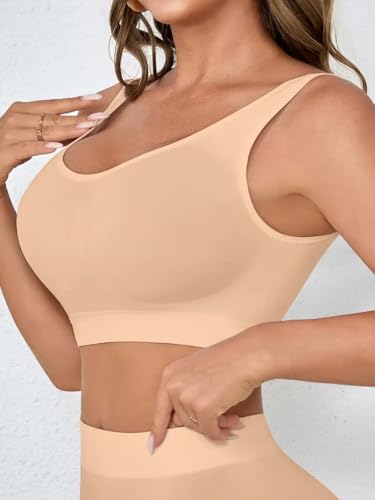 Boolavard Women's Seamless Sports Style Bra Crop Top Vest Stretch Shapewear - color: Black, White & Nude, size: Large