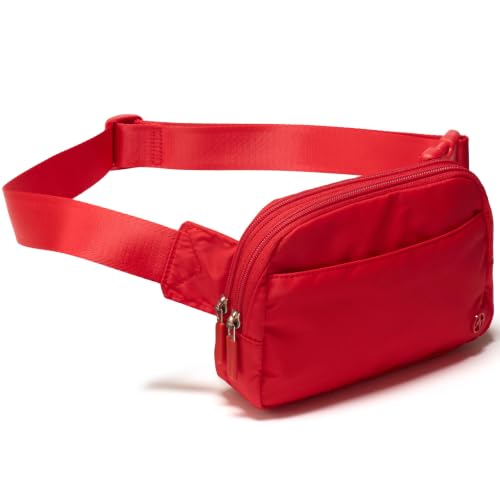 Pander Nylon Fanny Pack Belt Bag for Women with 5 Zipper Pockets, Red - color: Red
