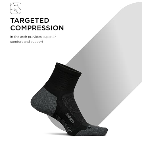 Feetures Elite Max Cushion Quarter Running Sock, 1 Pair - color: Black, size: Medium