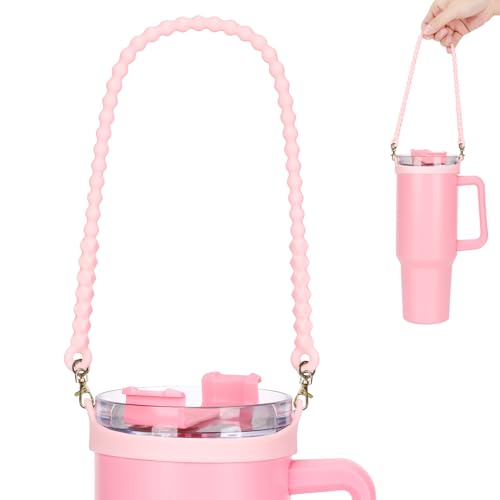 Water Bottle Handle for Stanley Cup - Soft, Durable Silicone Sling with Adjustable Strap, Fits Most 8-40oz Bottles, Ideal Stanley Cup Accessory - color: Pink