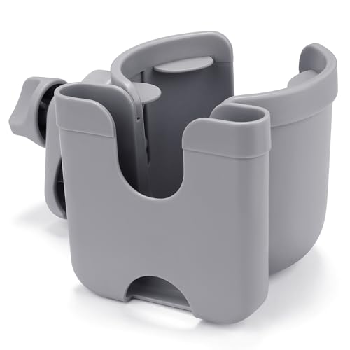 Accmor Stroller Cup Holder with Phone Holder, Bike Cup Holder, Walker Scooter Wheelchair Cup Holder Attachment, Universal Cup Holder for Uppababy Graco Strollers - color: All Grey
