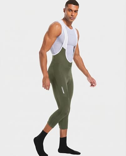 Przewalski Men's Cycling Bib Shorts 3/4 Bike Bib Pants 4D Padded - color: Army Green, size: Small