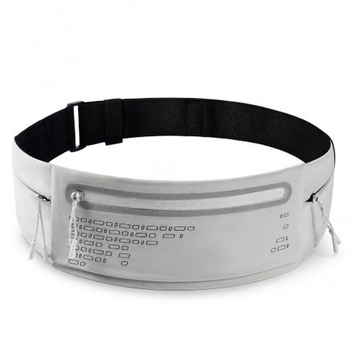 Running Belt Fanny Pack Men Women, Slim No-Bounce Waterproof Phone Holder - color: Grey