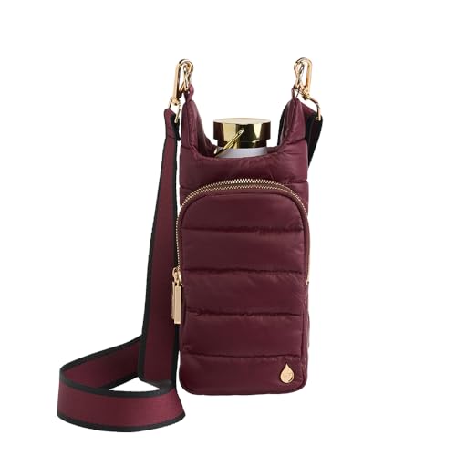 WanderFull Original HydroBag Crossbody Water Bottle Holder with Phone Pocket, Fits Water Bottles up to 32 oz - color: Cherry Matte - Striped Strap