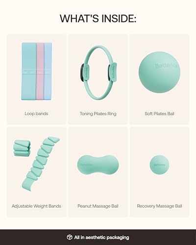 BetterMe Sculpt Body Kit - Pilates Equipment Set for Home Workouts - Home Pilates Kit with Pilates Ring Pilates Ball Resistance Bands, and Recovery Massage Tools - color: Subtle Mint