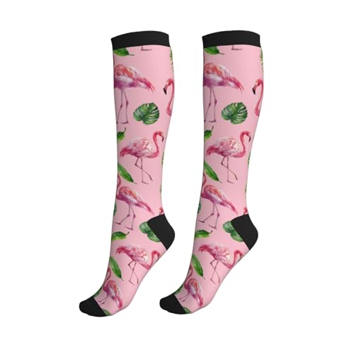 Compression Socks Knee High Circulation Support Socks For Women Men Athletic Running Work Hiking Cycling Travel - color: Flamingo