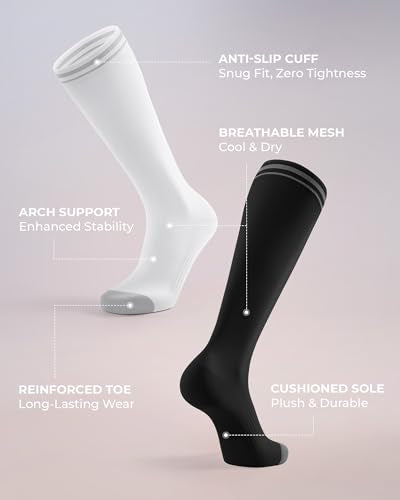 FITRELL 15-20mmHg Compression Socks for Women & Men 4 Pairs - color: White*2+black*2, size: Small-Medium