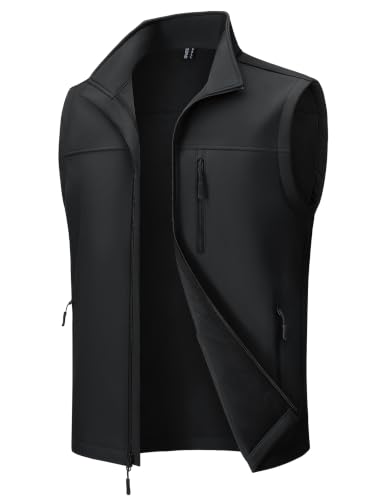 MAGCOMSEN Men's Softshell Golf Vest Outerwear Lightweight Fleece - color: Black, size: Large
