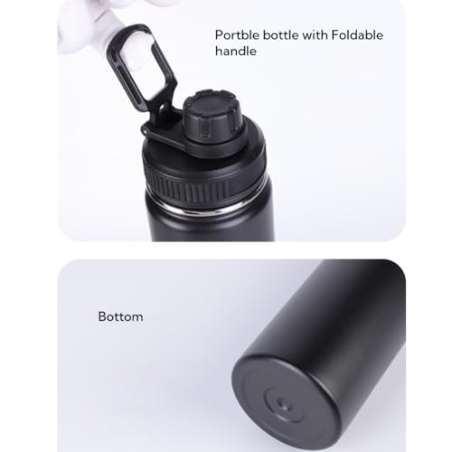 Wide Mouth Insulated Sports Water Bottle,Double wall Stainless Steel Vacuum flask with Leakproof Lid (Black, 18 Ounce) - size: 18 Ounces