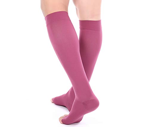 Doc Miller Open Toe Compression Socks, 20-30 mmHg, Knee High, Men & Women - color: Maroon, size: Small