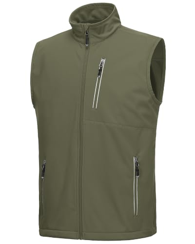 33,000ft Men's Windproof Lightweight Golf Vest Outerwear Sleeveless Jacket - color: Army Green, size: XX-Large